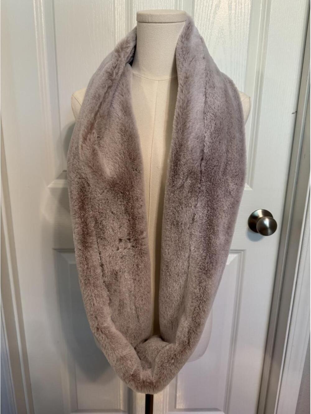 Aspen 26 inch Beige Gray Faux Fur Infinity Scarf